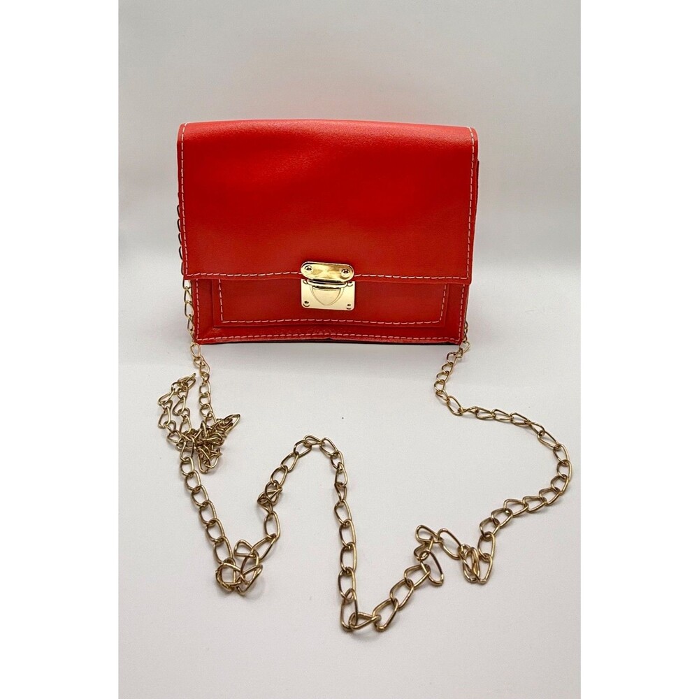 Red Vegan Leather Crossbody Bag Small Square Gold Chain Shoulder Purse New